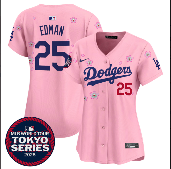 Women Los Angeles Dodgers #25 Edman Tokyo Series 2025 pink Limited Stitched Jersey